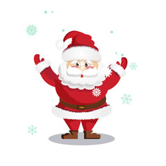 Santa Claus happy new year raised his hands, christmas snowflakes