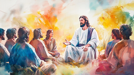 Jesus Christ preaching among people