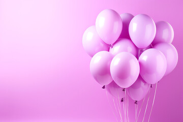bunch of purple balloons on lilac background with copy space