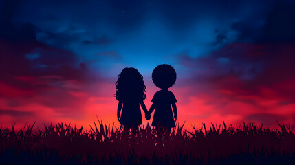 Fototapeta premium International Children's Day Background Kids Silhouette 