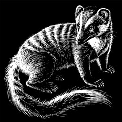 Obraz premium A black and white drawing of a striped animal with a long tail
