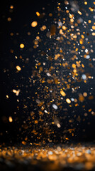 Naklejka premium Silver And Gold Confetti Falling, With A Black Background