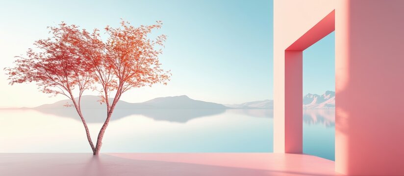 a window frame dividing two different worlds one side depicting a serene natural landscape, and the other a calm, organized interior space, symbolizing the balance between inner and outer worlds
