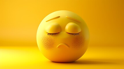 3D yellow emoji with tired expression, droopy eyes, yellow gradient background