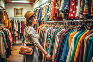 Naklejka premium Vintage clothing store shopping woman