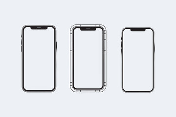 Set of modern smartphone mockup vector illustrations on a white background, easily editable
