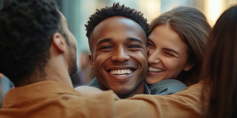Obraz premium Happy Celebration: Two Friends Embrace