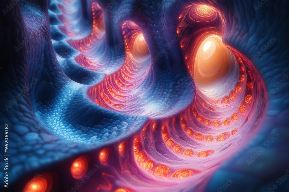 Wall mural fractal dreamscape with spiraling geometric patterns in vibrant neon colors morphing and flowing lik