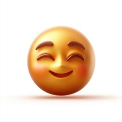 A cheerful golden emoji with a warm smile radiates happiness and joy, set against a clean white backdrop, conveying a sense of delight and positivity in a simple yet striking design