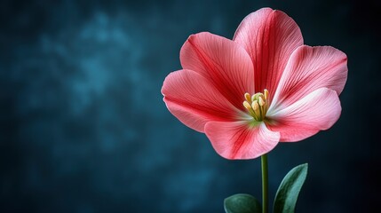 Fototapeta premium Single Pink Flower on a Blue Background