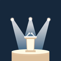 Speech podium with microphone and lighting
