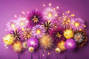 Glowing Fireworks Display on Dark Background for New Year Celebration