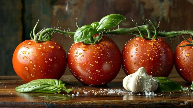 Fresh Italian ingredients preparation with tomatoes, basil, and garlic for authentic recipes
