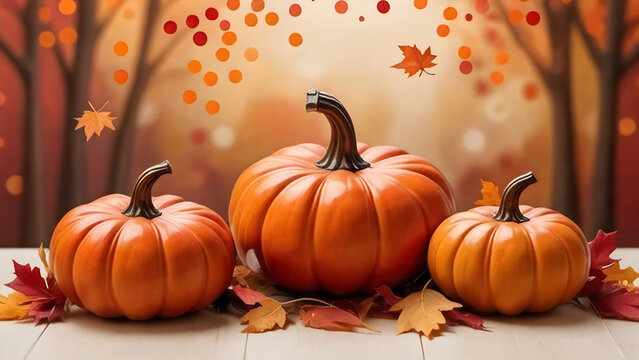 Autumn theme with pumpkins and leaves
