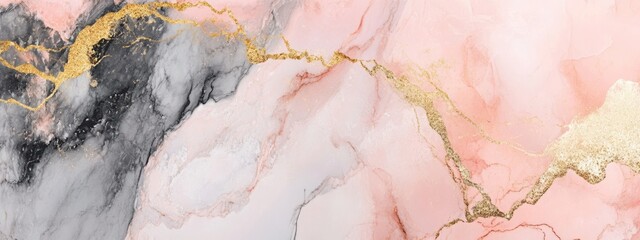 Abstract background featuring marble texture and gold glitter, pink and grey marble background with cracked golden elements.