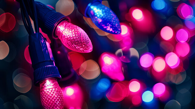 Pink And Blue Christmas Lights Bokeh
