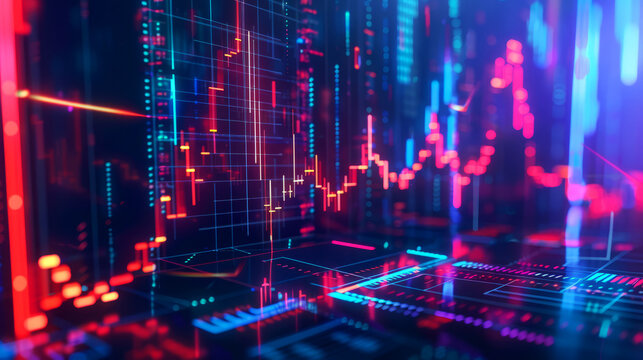 Abstract Digital Background With Glowing Lines And Shapes. Futuristic Technology Concept. Neon Light Effects. Data Visualization. - Powered by Adobe