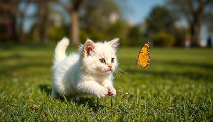 A kitten and a butterfly