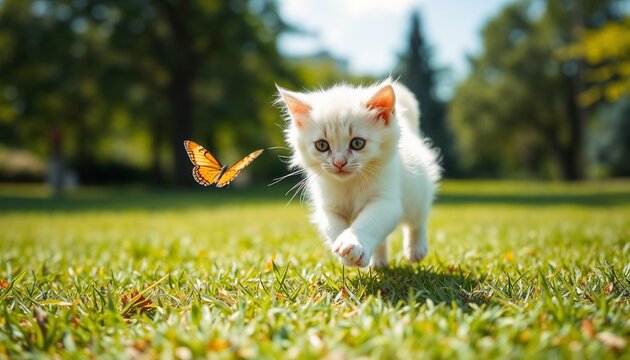A kitten and a butterfly