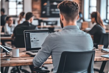 Young professionals collaborating on a project in a modern workspace