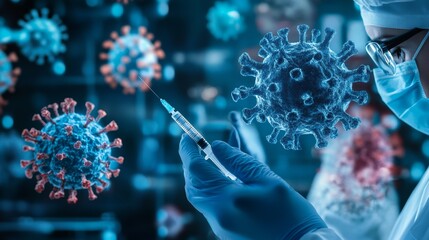 Coronavirus vaccination, a doctor with a syringe and a needle