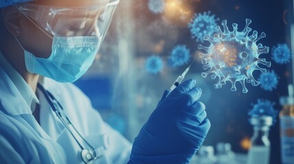 Coronavirus vaccination, a doctor with a syringe and a needle