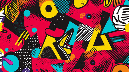 Fototapeta premium Pop art concept multicolored abstract pattern featuring meaningless and complex shape. Colorful background in pop art retro comic style.