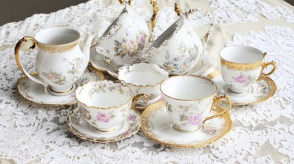 Fototapeta premium Elegant Tea Set with Floral Design