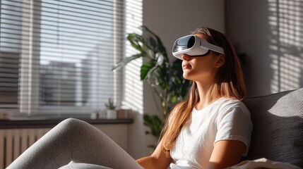 a girl wearing apple vision pro in her smart home