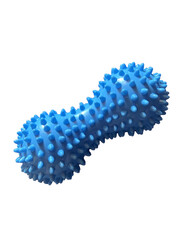 Blue massage roller with spikes for hands and feet. Double Spiky Ball Peanut. Sport. Isolated. White background. Advertising, banner, space for text, copyright, object 