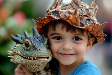 Children and pet, dressing up, imaginative play as the child and their pet don costumes, transforming into knights and dragons