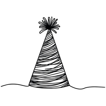 recommend clip art: One line party hat. Happy Birthday, Vector continuous outline isolated illustration for birthday
