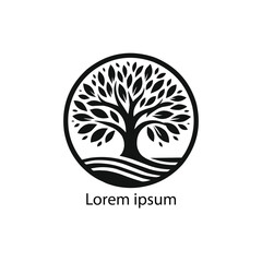 A black and white drawing of a tree with roots in the middle