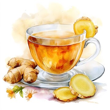 recommend clip art: Watercolor Ginger Tea Illustration