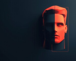 Office security with facial recognition, futuristic interface, 3D illustration