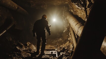 Fototapeta premium miners worker underground ore mining
