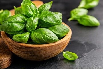 Obraz premium Farm product, fresh basil, aromatic and vibrant adds fresh, bold flavor to dishes and sauces