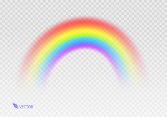Graphic rainbow with transparent background  Shape arch realistic isolated on white transparent background. Colorful light and bright design element Vector illustration