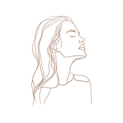 Vector line woman face portrait nude gentle . Line art illustration. One continuous line beautiful woman. Clean cosmetics Save the date. Great for any designs, textile, art, walls, package