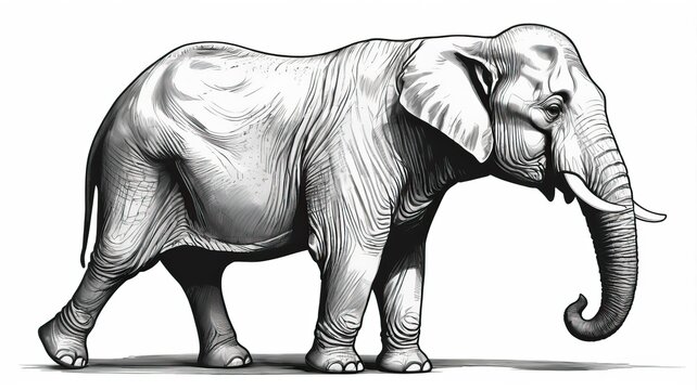 recommend clip art: An Artistic Representation of an Elephant Walking in a Detailed Sketch Style Against a White Background