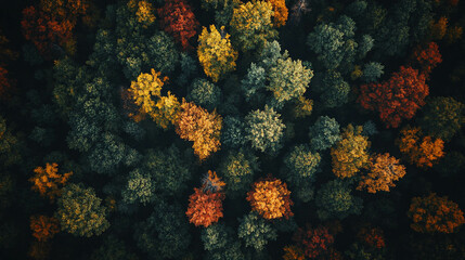 Large trees top view with fall foliage for backgrounds