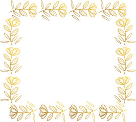 Hand Drawn Rose Gold Colored Flower Wreath. 