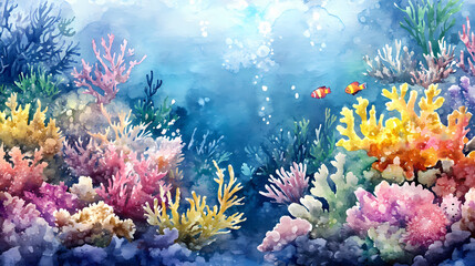 Fototapeta premium Watercolor coral reef. Coral Reef. Illustration