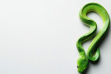 Fototapeta premium Green snake curved gracefully on white background.