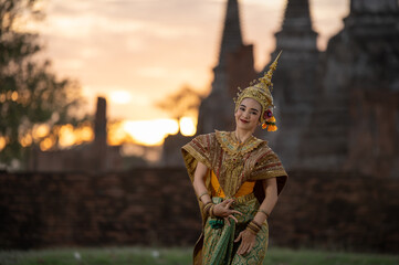 Pantomime (Khon) is traditional Thai classic masked play enacting scenes from the Ramayana in a...