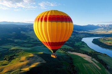 Fototapeta premium Honeymoon hot air balloon ride, soaring skies, breathtaking views offers a unique and romantic way to see the world from above