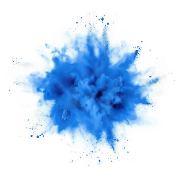 Blue splash explosion of powder isolated on transparent background png
