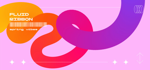 Fototapeta premium Wavy spring vibes fluid ribbon with Colorful gradient. Vector flat minimalistic illustration.