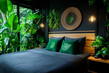 Hotel room, urban jungle, plants and greenery brings nature indoors with lush, living plants and green decor accents