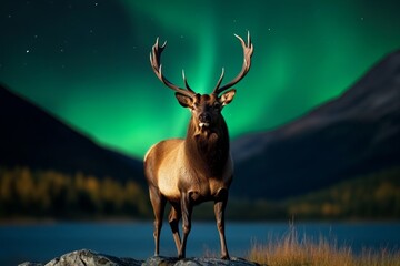 Northern Whale Deer, guardian of the auroras, following the lights is said to guide the Northern Lights, dancing in the sky above its path